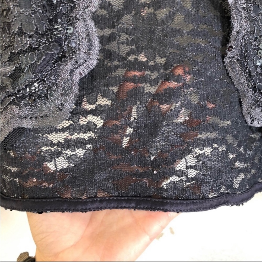 R&M Richards Gray Sheer Lace Crop Sweater - Picture 7 of 11
